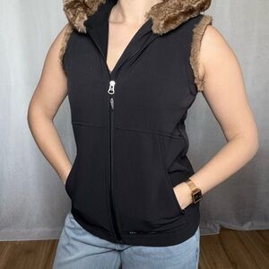 Marmot Black Vest with Brown Faux Fur Hood
